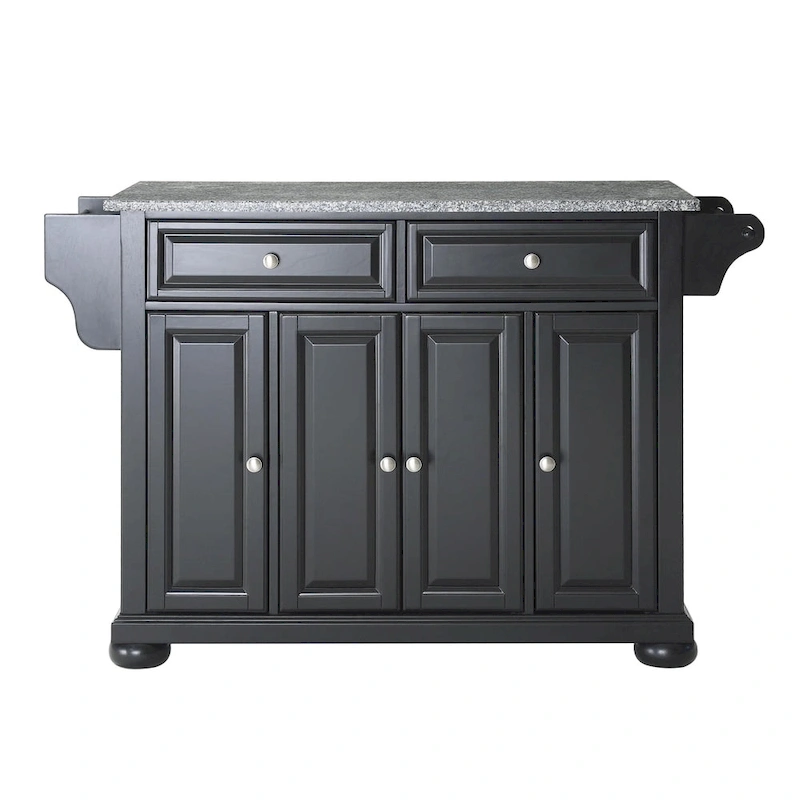 Crosley Alexandria Solid Granite Top Kitchen Island in Black Finish - 51.5 W x 18 D x 34 H