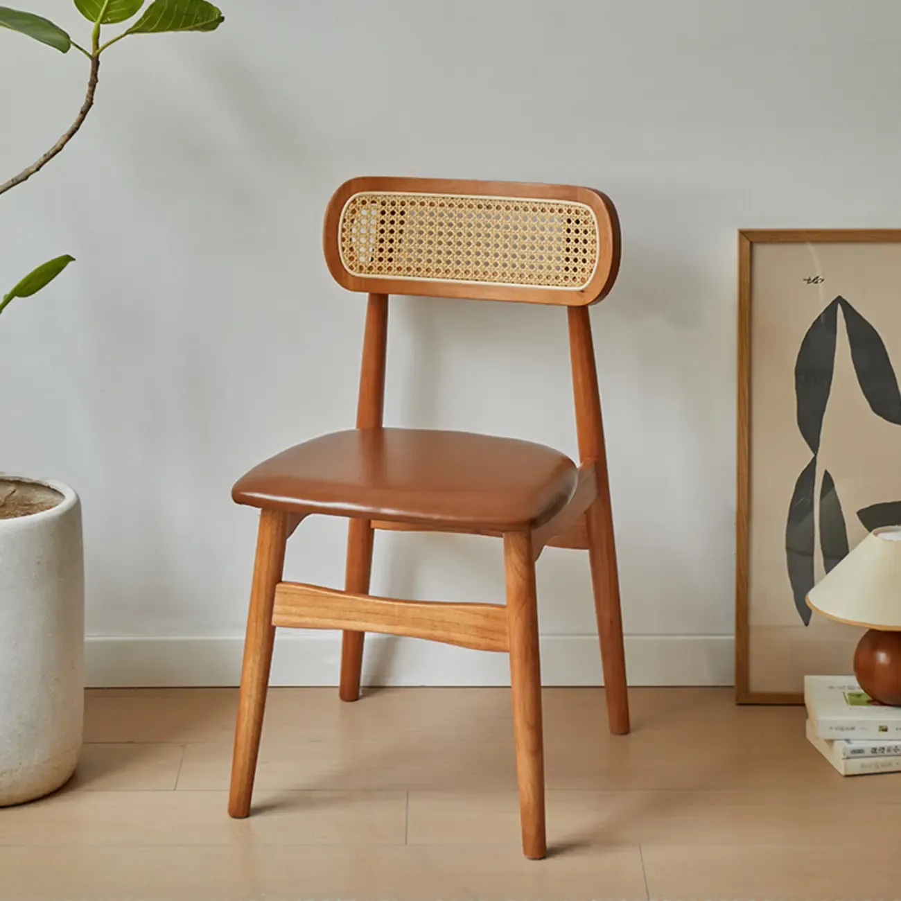 Rustic Black Wooden Armless Dining Chair with Handwoven Back