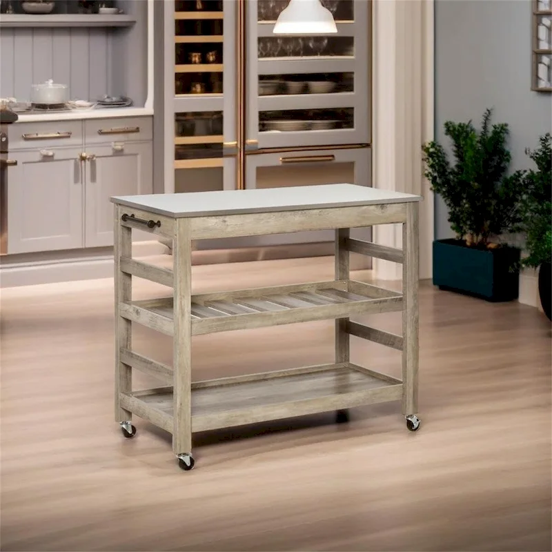 Rolling Kitchen Cart with Stainless Steel Countertop