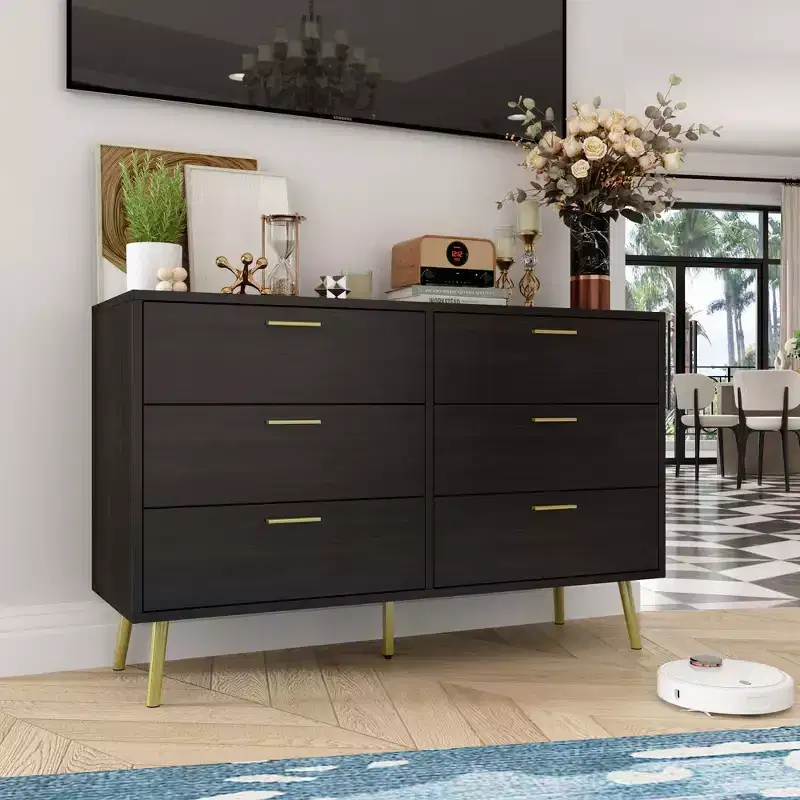 Famapy Modern Dresser With 6 Drawers Sleek Organizer Unit,Stylish for Bedroom & Living Room Organization