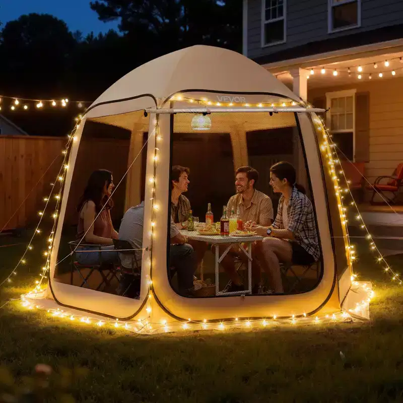VEVOR Screen House Tent, 10 x 9.2 ft, 4-8 Person Pop Up Screen Tent with Extended Awning, Portable Screened in Canopy with Carry Bag, Beige