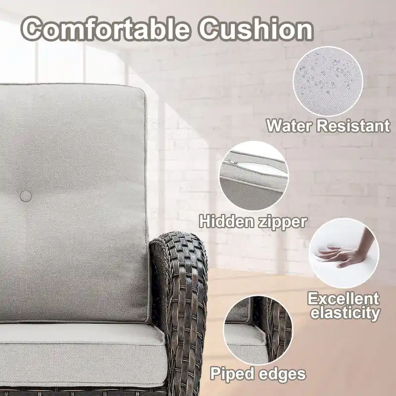 Patio Glider Rocking Chair with Sofa and Ottoman, Coffee Table - Brown