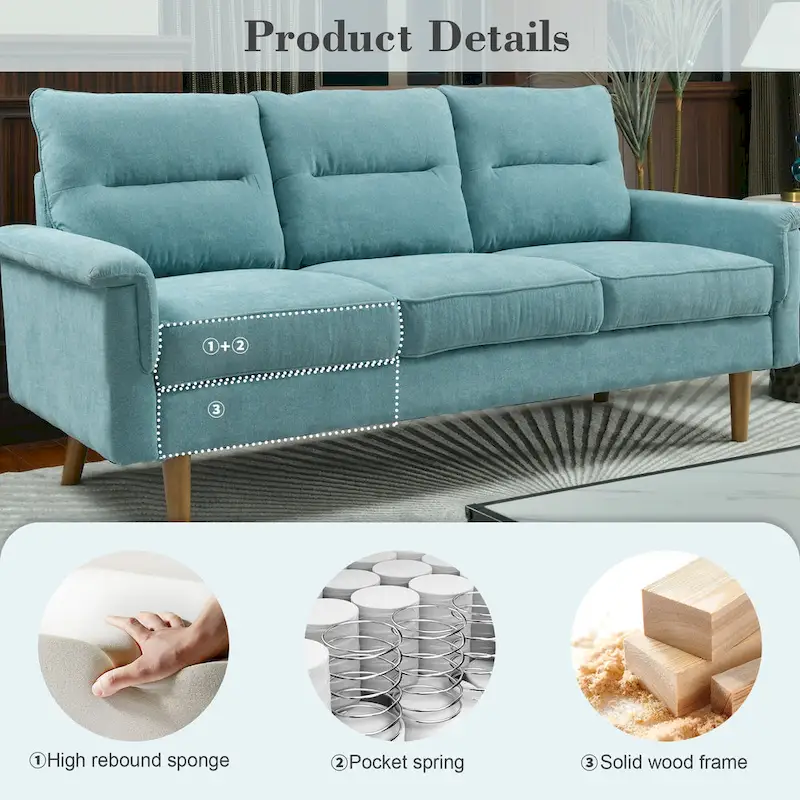 Brown Faux Leather 3-Seater Sofa with Wood Legs