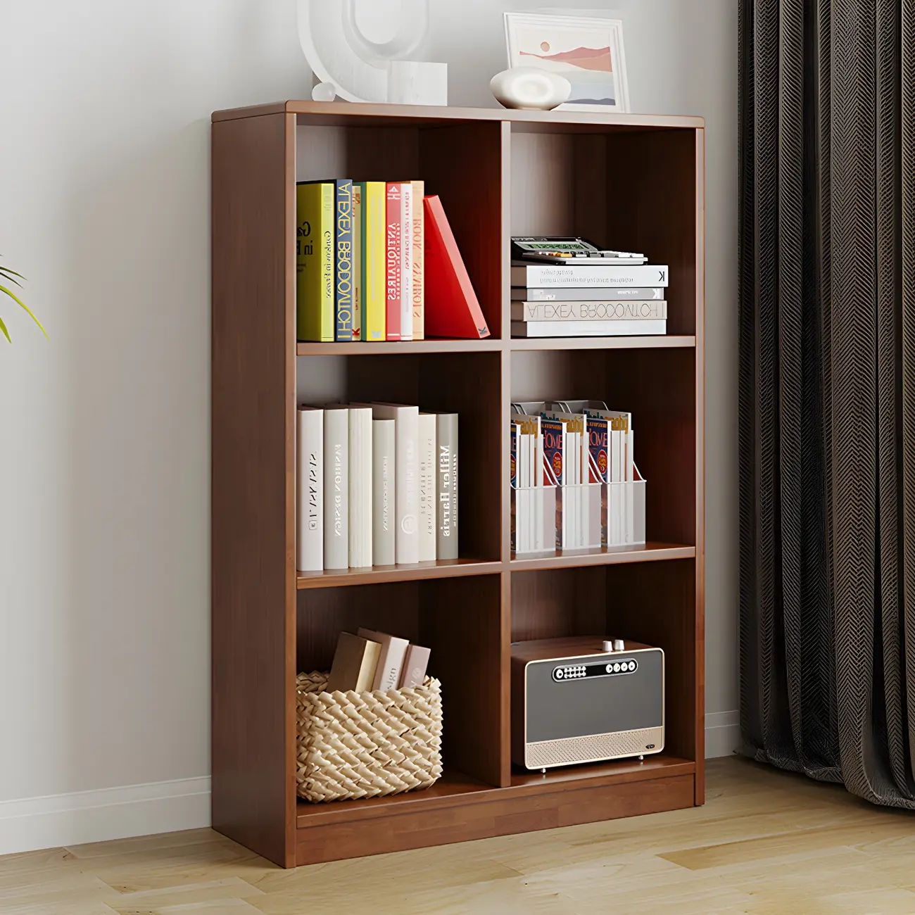 Modern Wooden Closed Back Bookcase with Shelves