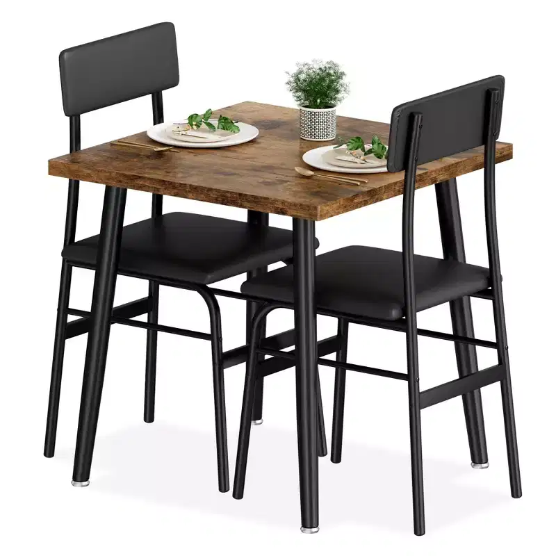 Dining Table Set for 2, Rectangular Kitchen Table & Upholstered Chairs for 2, 3 Piece Dining Room Table Set w/Chamfer Design, for Kitchen, Apartment