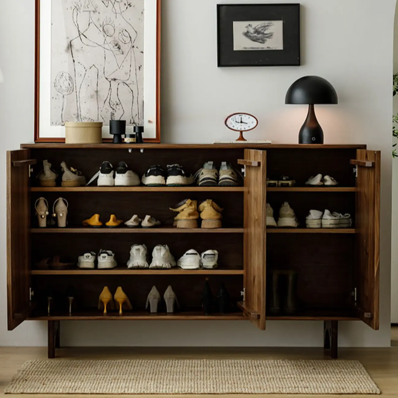 Scandinavian Dark Walnut Solid Wood Shoe Cabinet