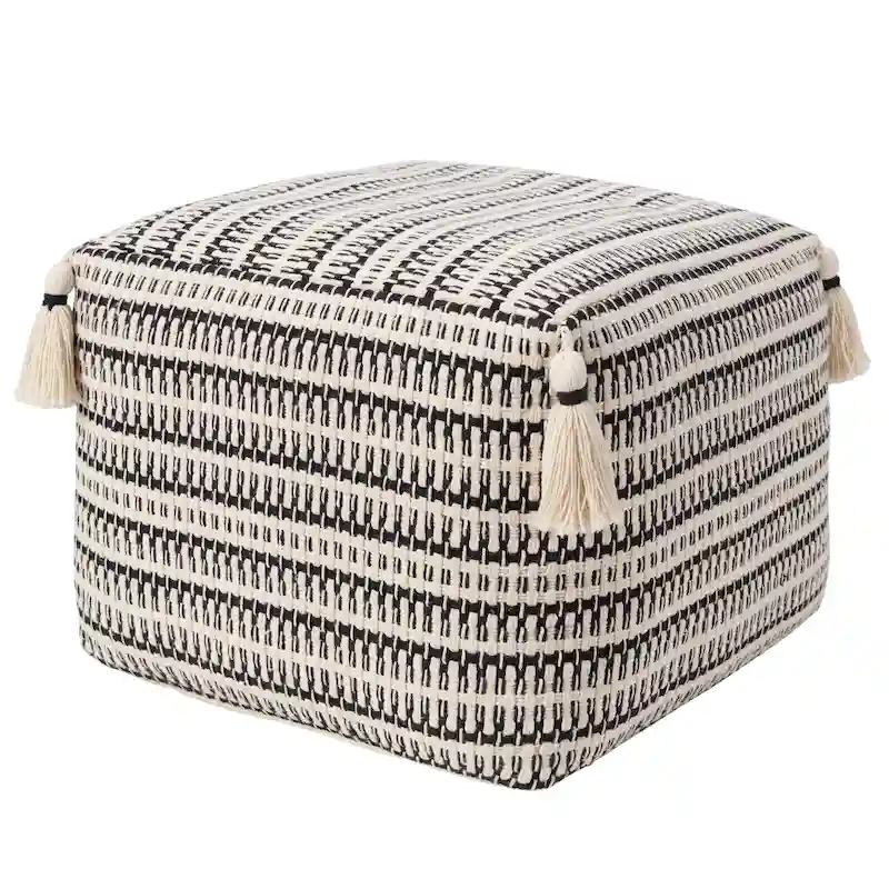 Ister Handmade Striped Cream/Black Pouf
