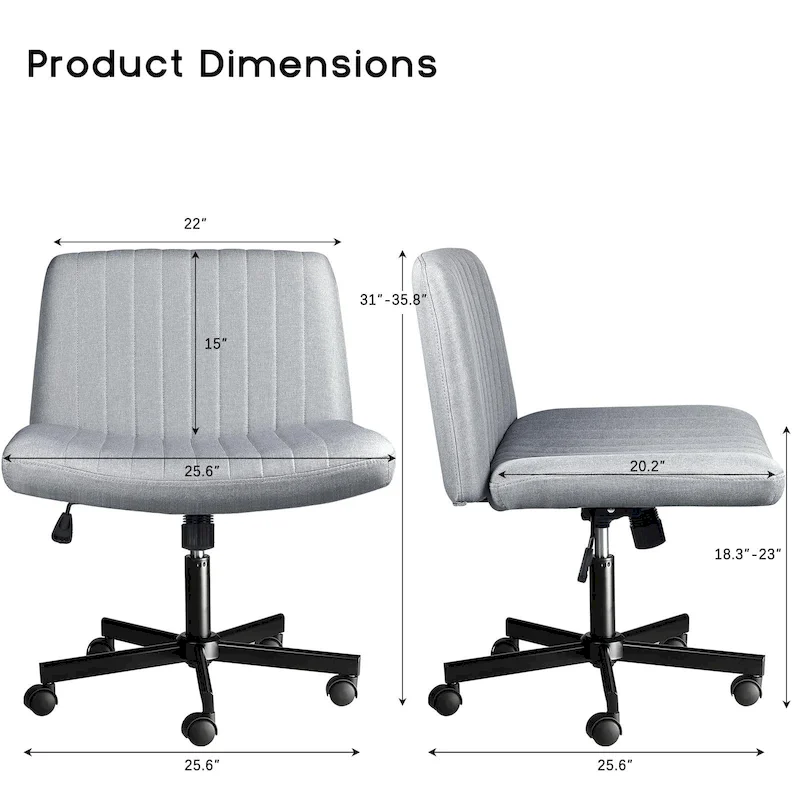 Bossin Criss Cross Chair Armless Office Desk Chair with Wheels,Fabric Padded Cross Legged Chair, Swivel Wide Seat Vanity Chair