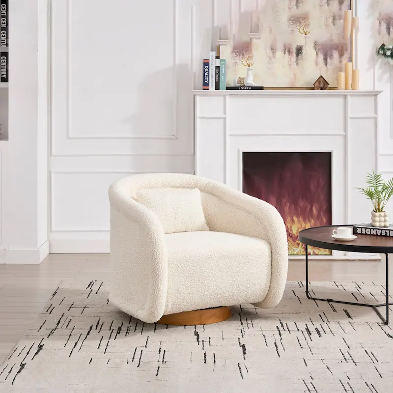 Swivel Accent Chair, 360-degree Swivel Barrel Chair with Velvet Fabric Upholstery, Comfy Pumpkin-Shaped Swivel Chair