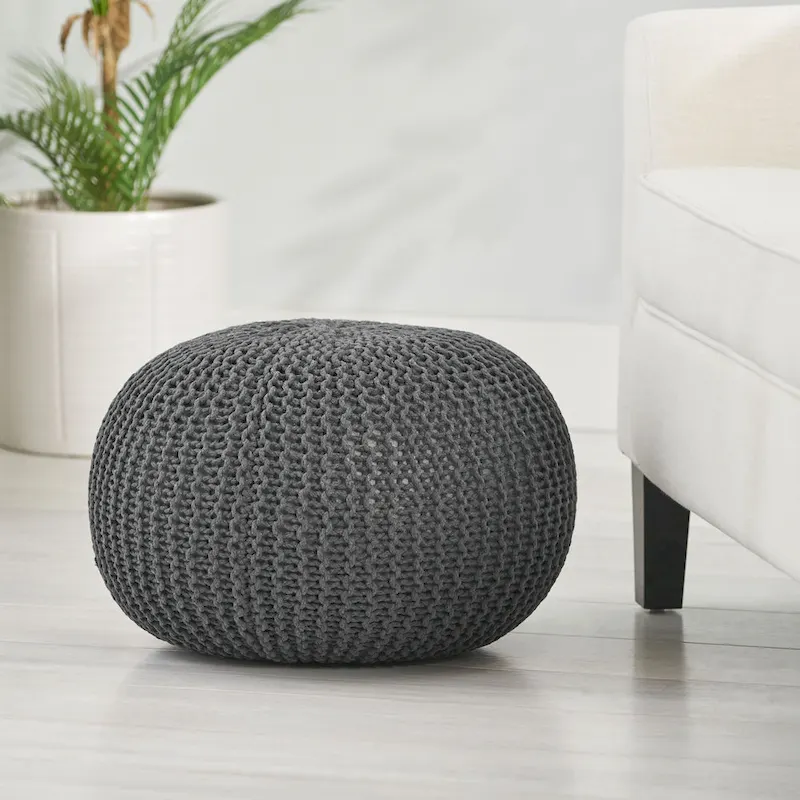 Abena Knitted Cotton Pouf by Christopher Knight Home