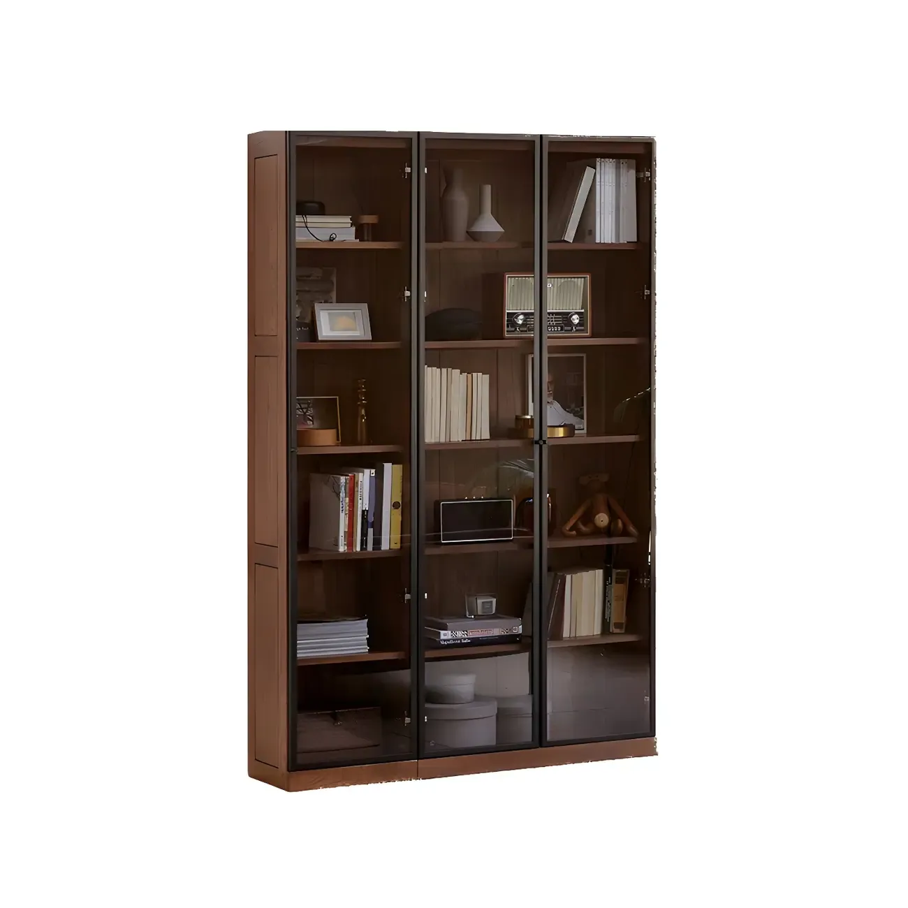Adjustable Shelves Glass Solid Wood Display Wine Cabinet