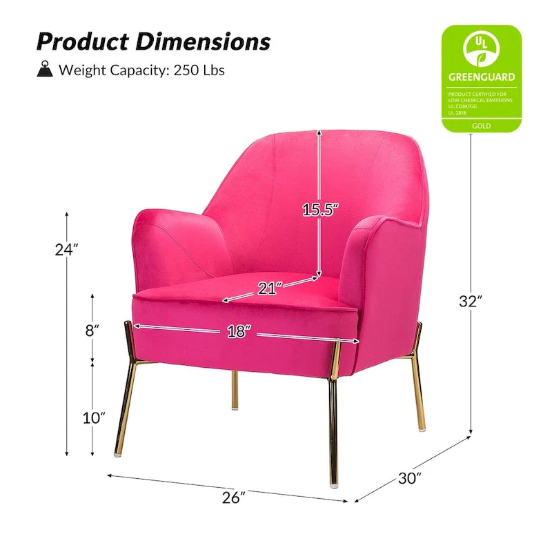 Ma Modern Velvet Accent Chair with Golden Legs Set of 2 by