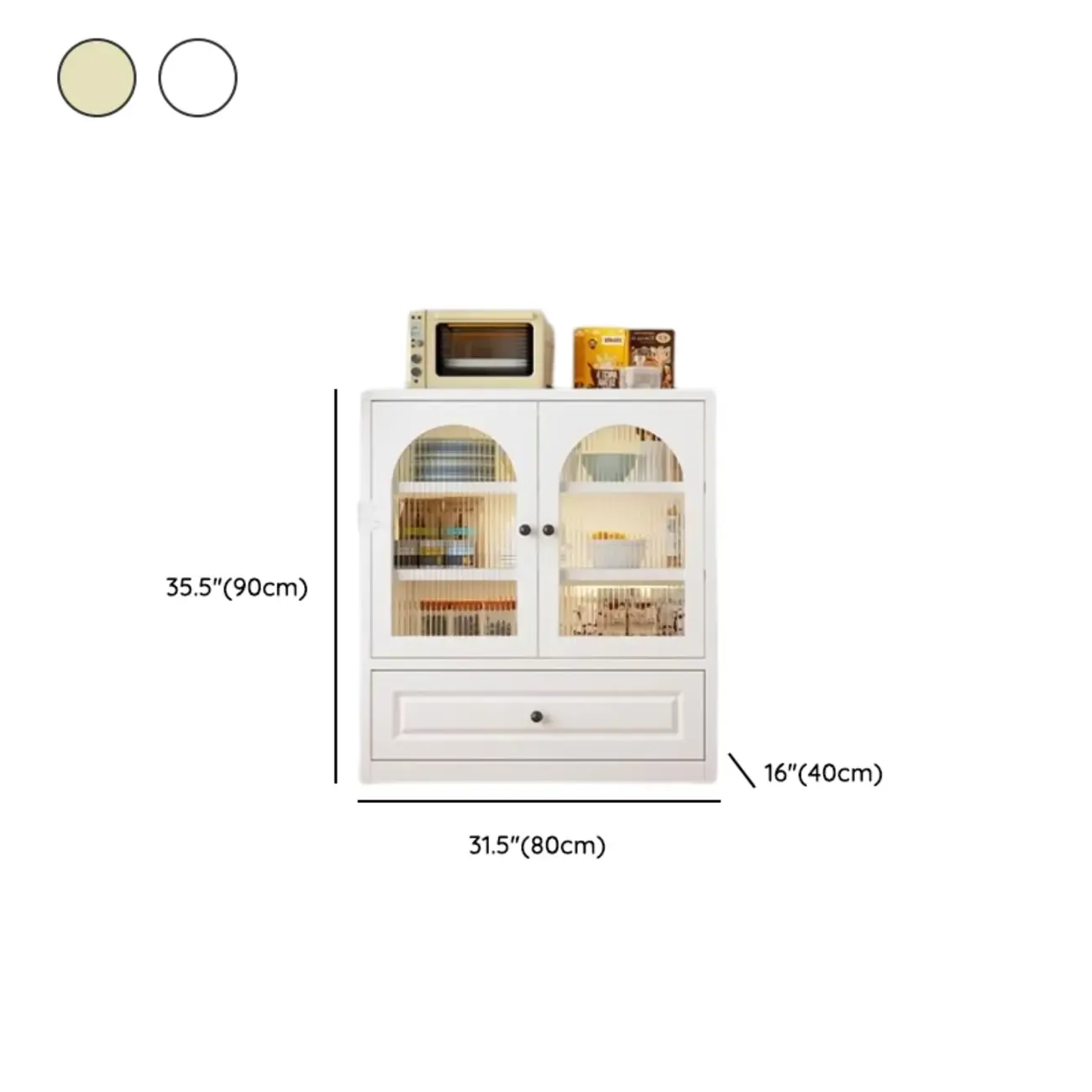 Narrow Metal White Buffet Cabinet with Drawer