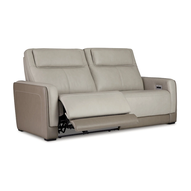 Signature Design by Ashley Battleville Silver 2 Seat Power Reclining Sofa with Adjustable Headrest - 85W x 40D x 43H