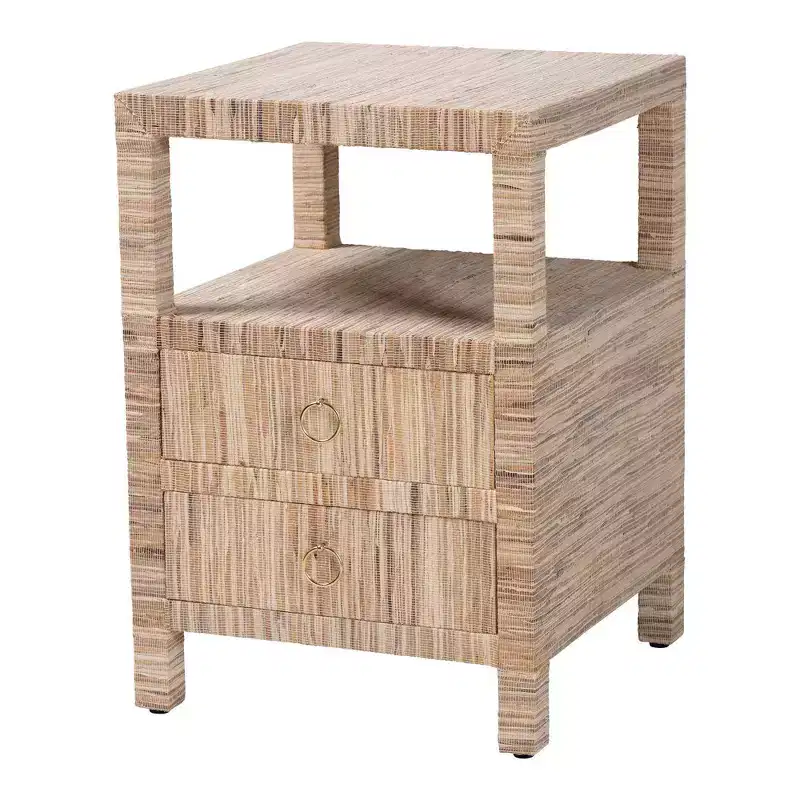 Natural Woven Grasscloth 2-Drawer Nightstand, 1-Person