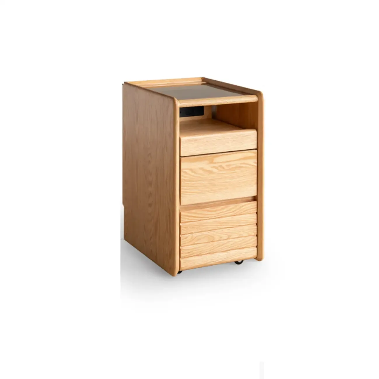 Natural Wooden Multi-Drawer Nightstand with Glass Top