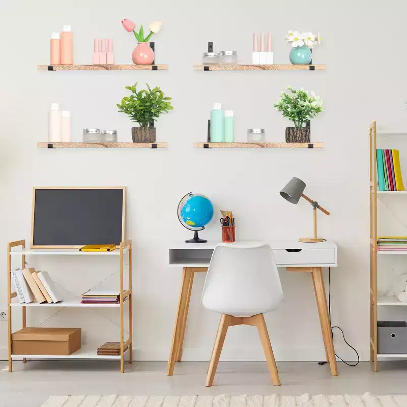 Unique Bargains Bedroom Living Room Bathroom Kitchen Wall Mounted Wood Floating Shelves 4 Pcs