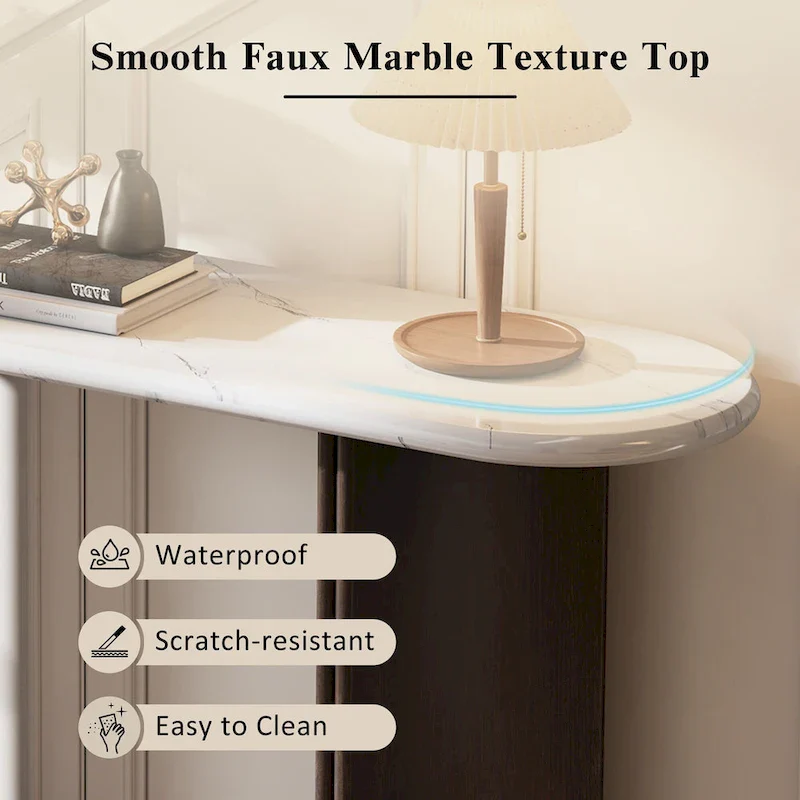 53.9  Console Table with Faux Marble Top & Wood Base