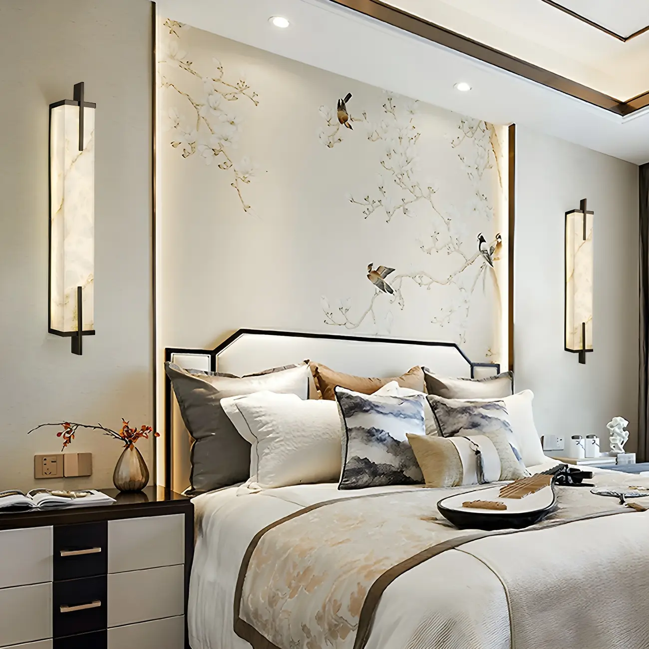 Modern Rectangle Stone Shade Metal LED Wall Sconce