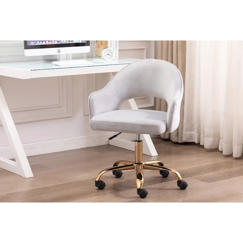 Porthos Home Camron Velvet Swivel Office Chair, Golden Chrome Legs
