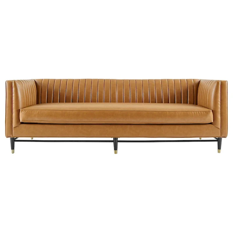 Channel Tufted Vegan Leather Sofa