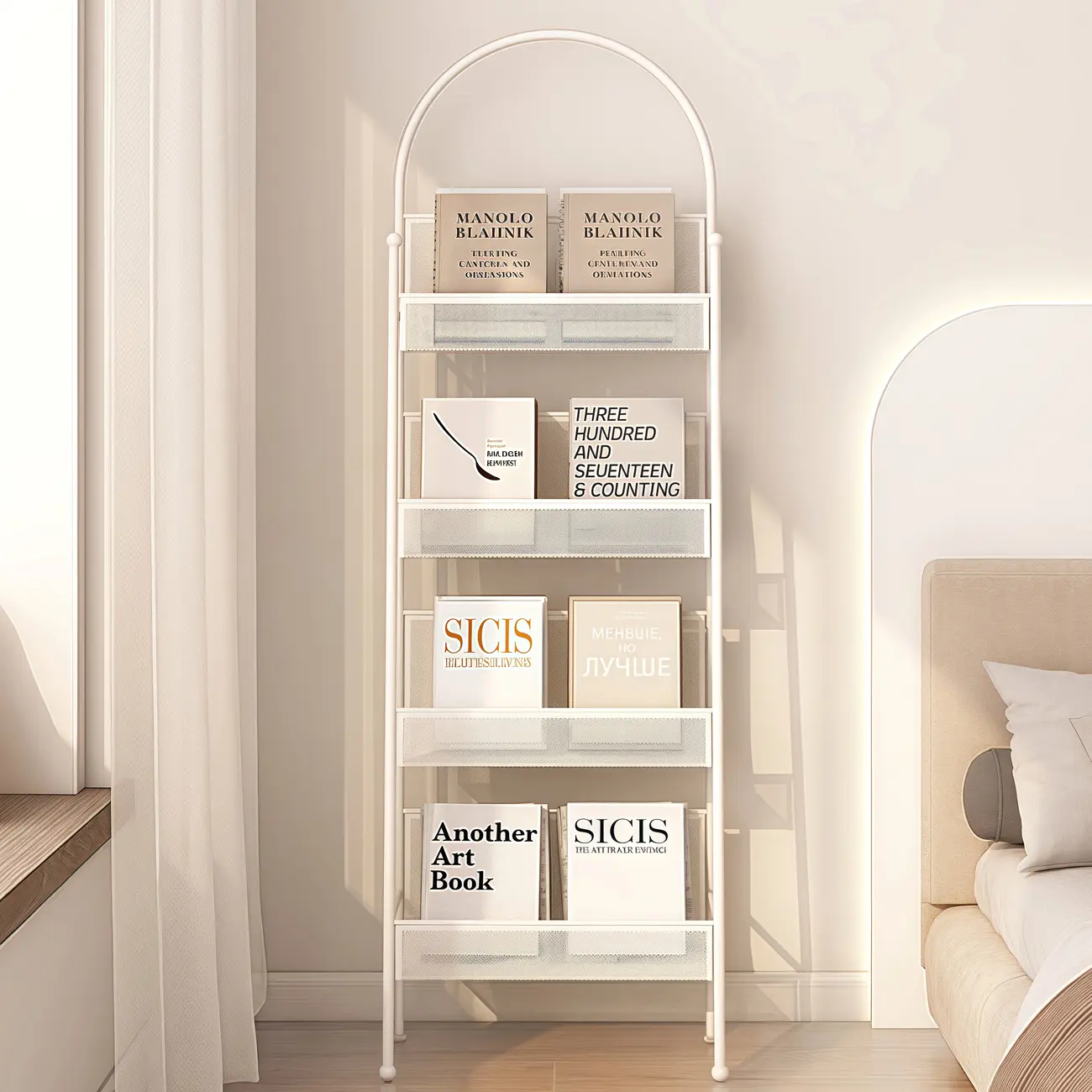 Vertical Metal 4-Shelf Open Back Ladder Bookshelf
