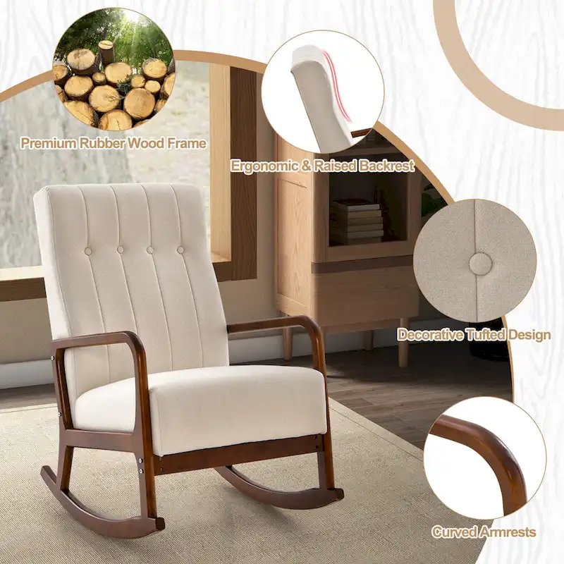 Costway Rocking Chair with Ottoman Upholstered Fabric Glider Rocker - See Details
