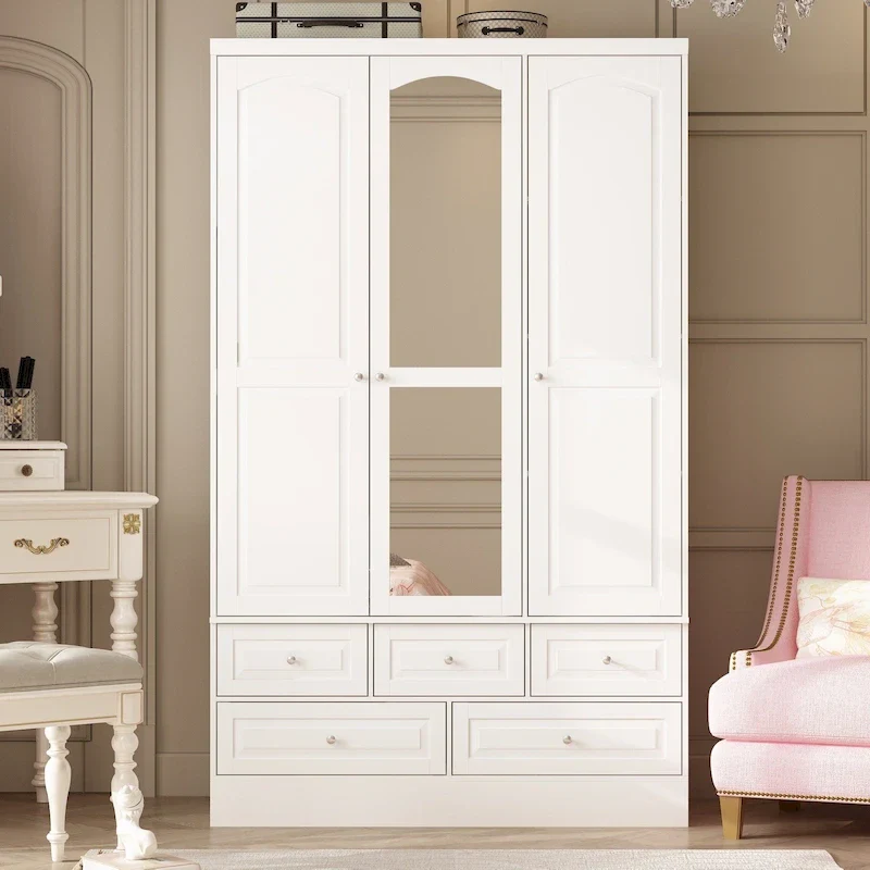 White Mirror-Door Wardrobe, Sliding Style, 1–2 Person
