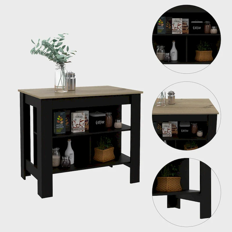 Kitchen Island with Four Legs, Three Shelves