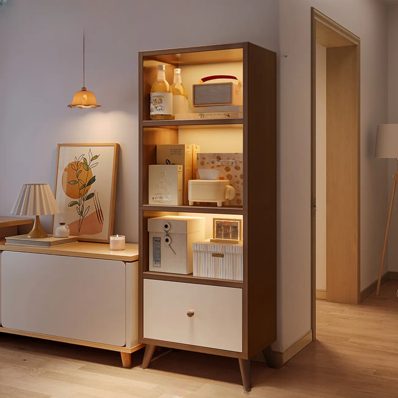 Modern Rectangular Bookshelf with Drawers