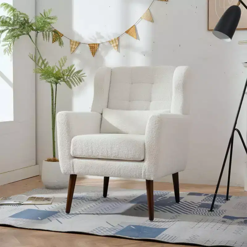 Okak Accent Chairs for Bedroom, Mid Century Modern Accent Chair, Teddy Fabric Chairs Comfy Reading Chair, Lounge Arm Chairs Armchair