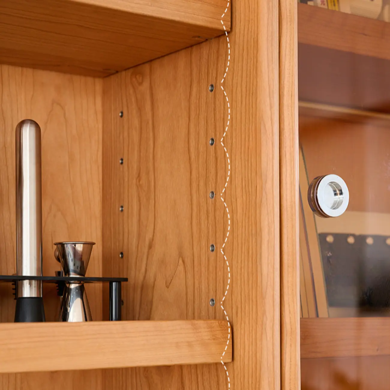 Adjustable Solid Wood Brown Display Cabinet with Light