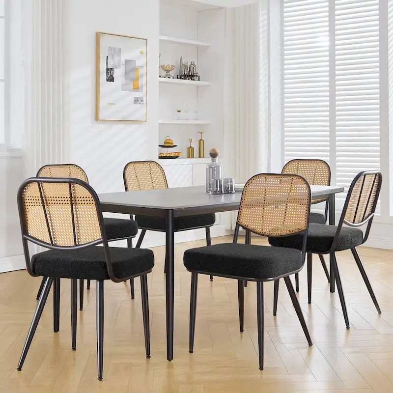 Upholstered Rattan Dining Chairs Side Chair Set of 2 - 33.86H x 18.9W x 22.83D