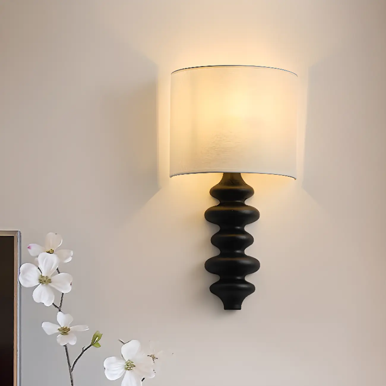21H Modern Geometric Wooden Wall Sconce with Fabric Shade