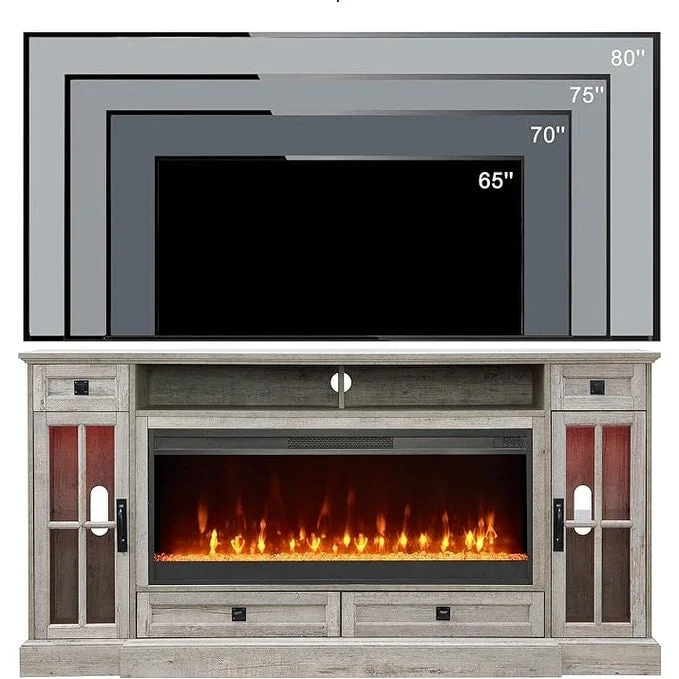 70 Farmhouse Fireplace TV Stand, Entertainment Center, Console Table