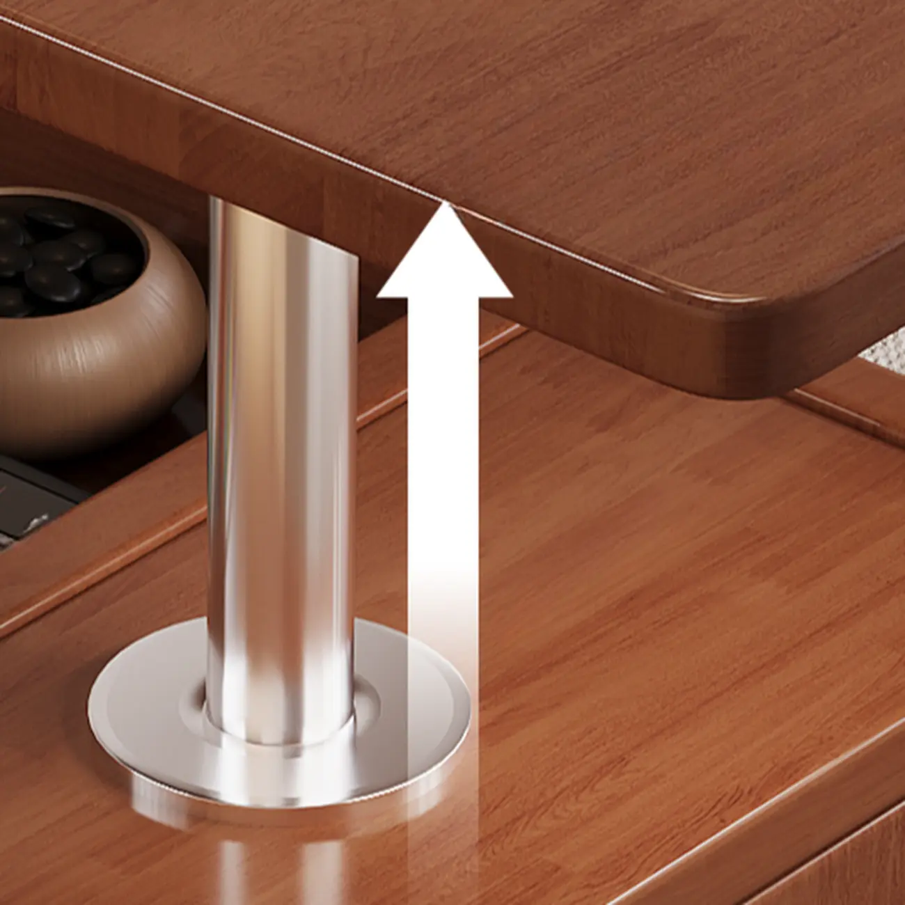 Adjustable Swivel Top Walnut Wood Wheel Side Table