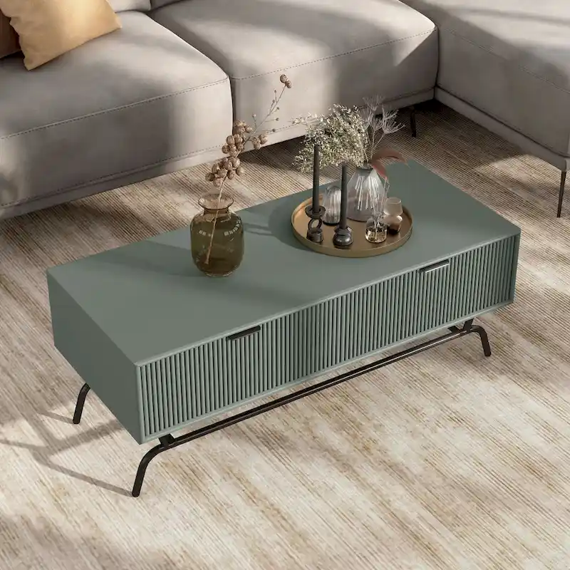 Modern 42-inch Double Drawer Metal Leg Coffee Table