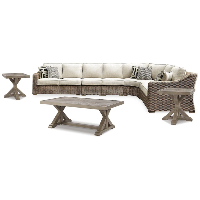 Signature Design by Ashley Beachcroft Brown/Beige 8-Piece Outdoor Seating Package - 107 W x 37.75 D x 34.63 H