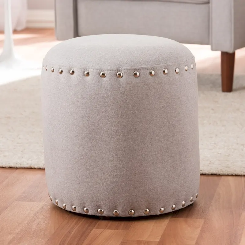 Rosine Modern and Contemporary Fabric Upholstered Nail Trim Ottoman