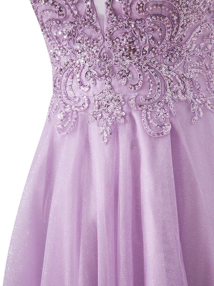 A line Short Spaghetti Strap Glitter Tulle Homecoming Dress