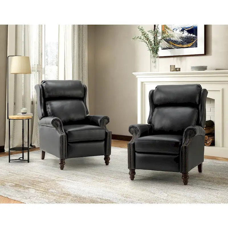 Noemon Modern Genuine Leather Recliner with Nailhead Trims Set of 2 by HULALA HOME