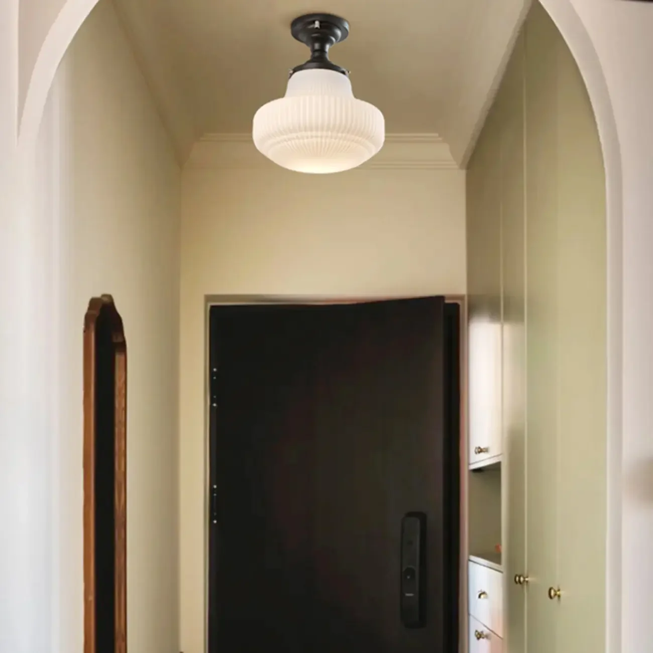 Art Deco Black Metal Glass Modern Semi-Flush Ceiling Light