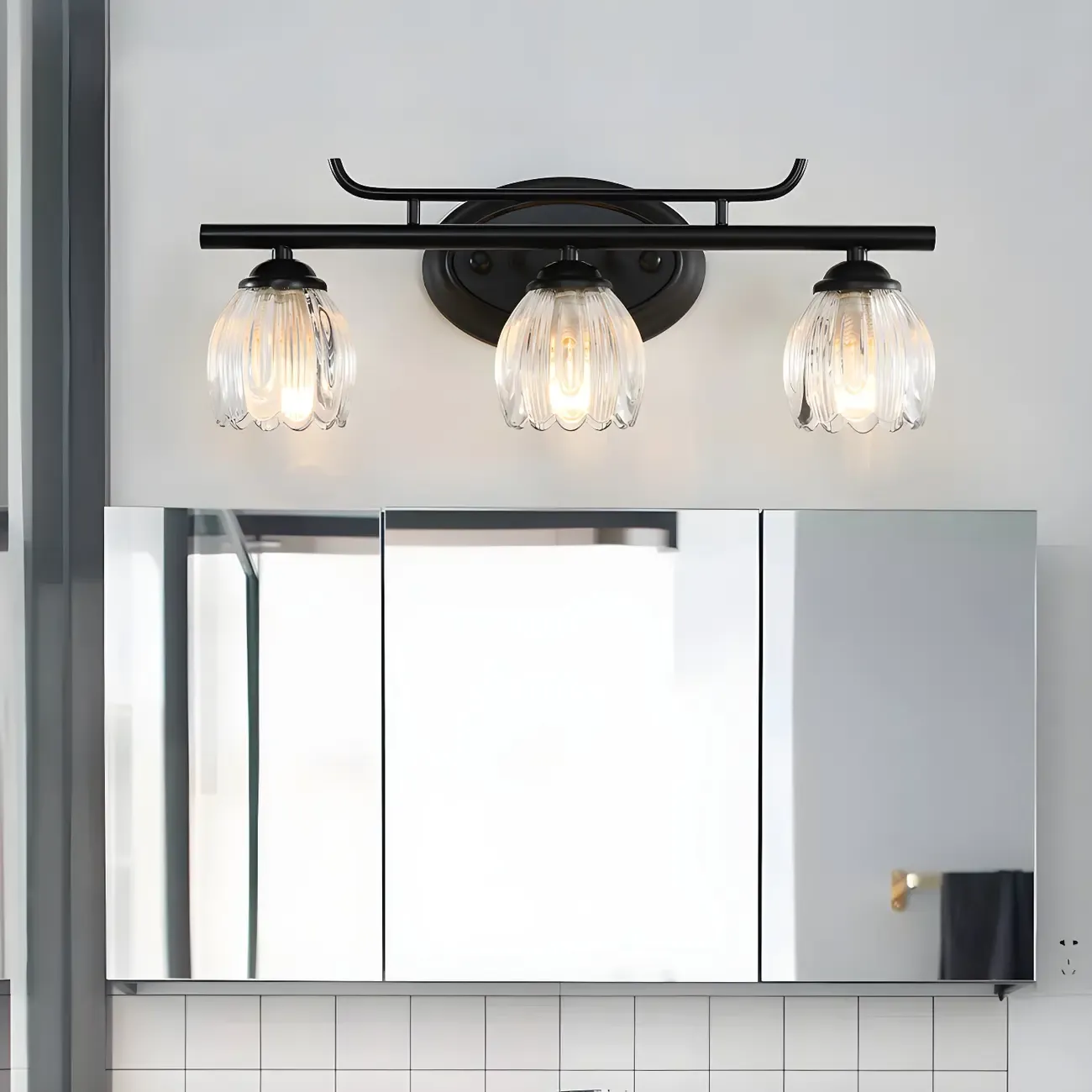 Modern Black Metal Flower Glass Bathroom Vanity Light