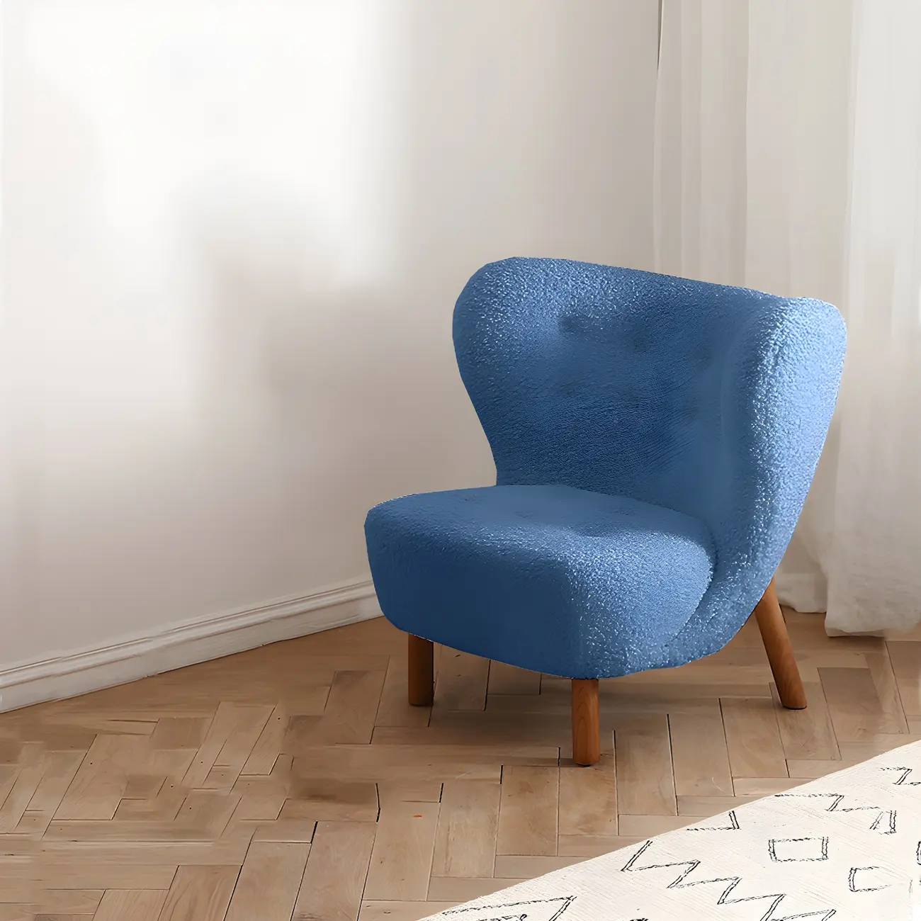 Mid-Century Modern Flannel Accent Chair in Off-White