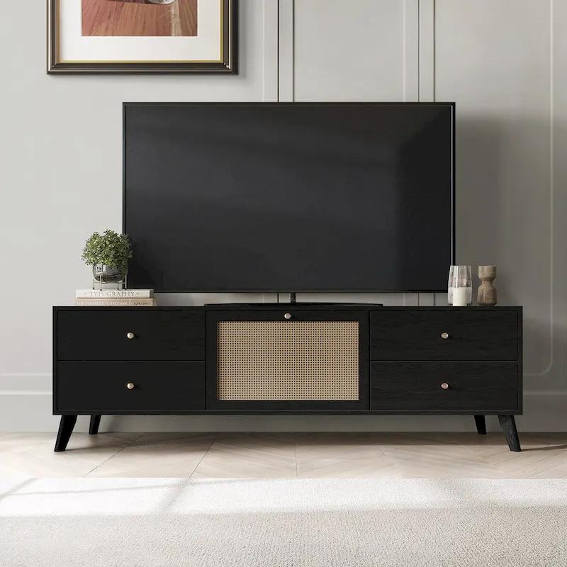 Mid-Century Modern TV Stand Cabinet with Storage Drawers
