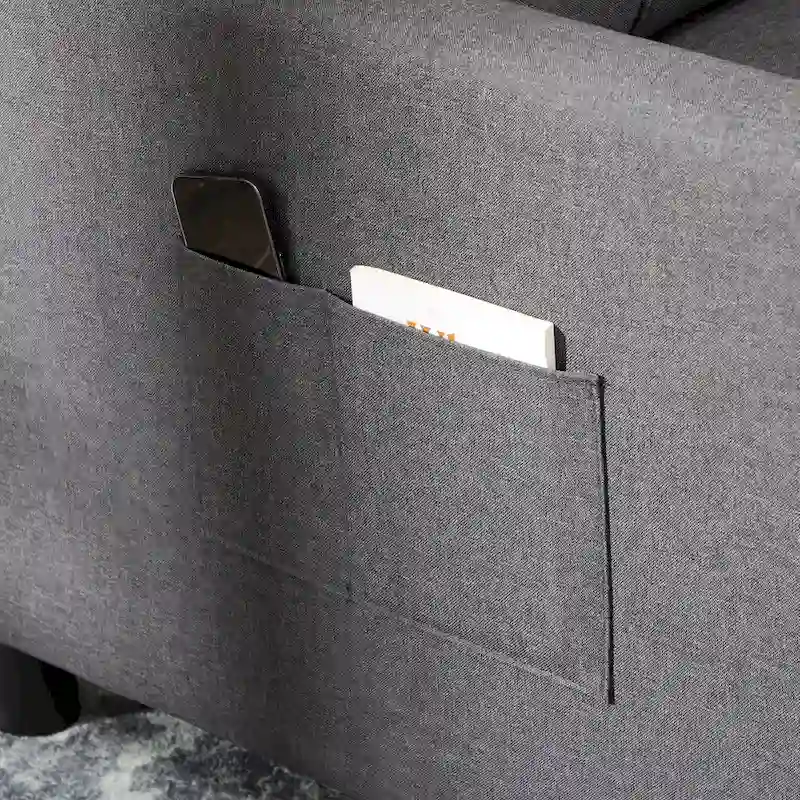 Dark Grey Polyester Single Convertible Sofa Bed with Adjustable Back