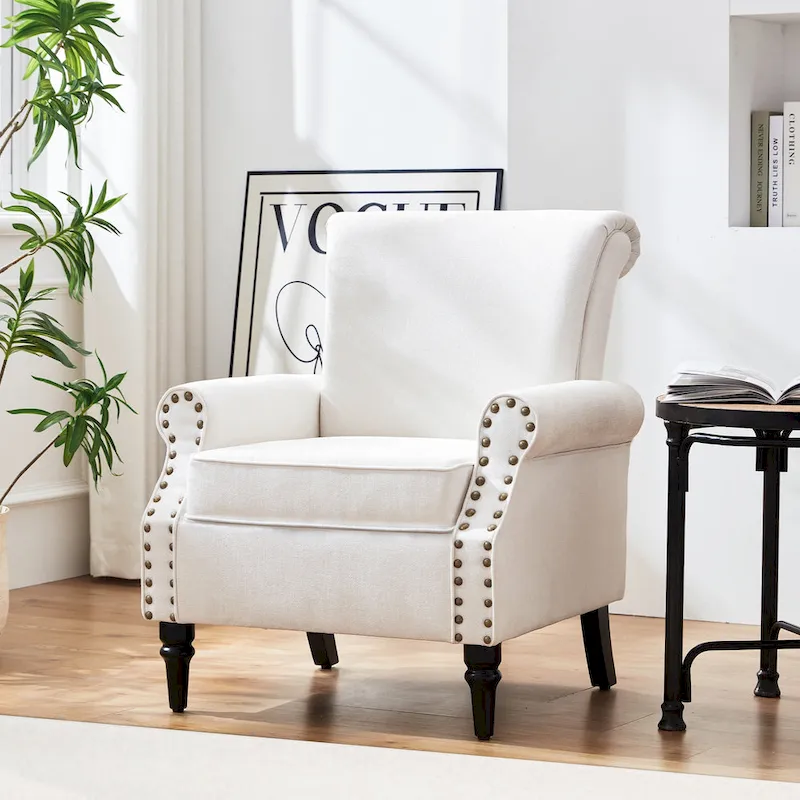 Mid-Century Modern Upholstered Accent chair with Solid Wood Legs