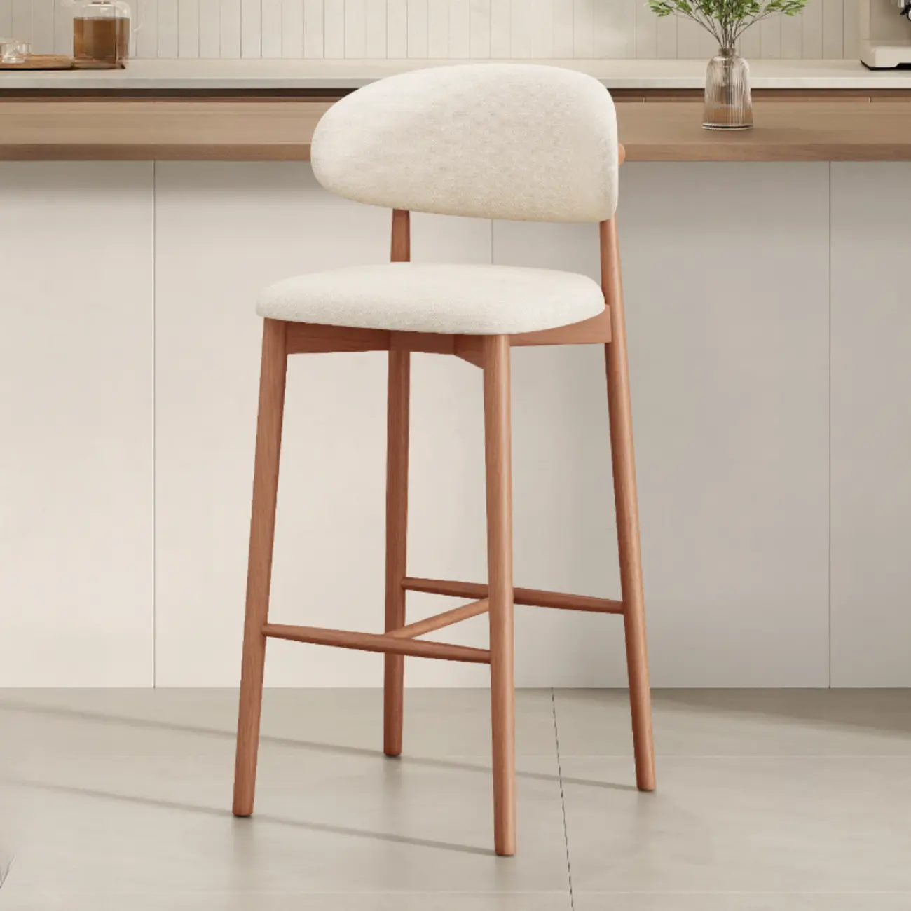 Mid Century Modern Upholstered Bar Stool with Back