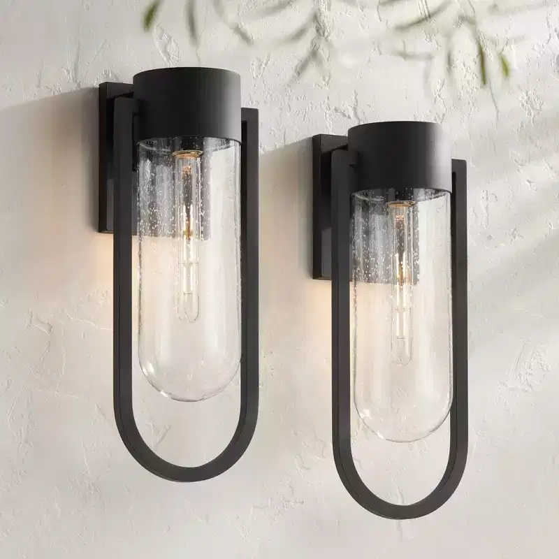Possini Euro Design Villa Lane 18 1/2 High Modern Outdoor Wall Light Fixture Mount Porch House Exterior Set of 2 Weatherproof Black Clear Glass Shade
