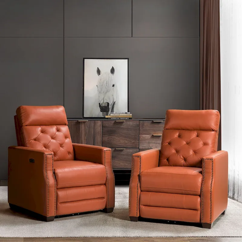 31.50 Wide Genuine Leather Power Recliner with USB Port, Set of 2